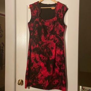 Connected red and black dress.